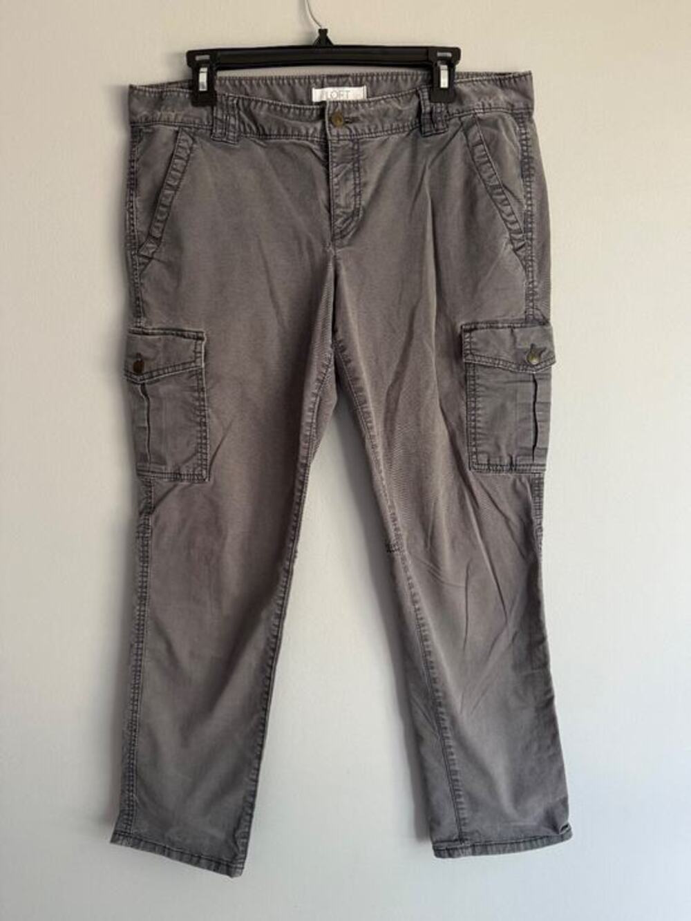 Ann Taylor LOFT Cargo Pants Size 12 Gray Cropped Ankle Utility Gorpcore Y2K